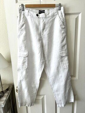 RACHEL Rachel Roy White Linen Cargo Pants Elastic Waist Lightweight Summer M